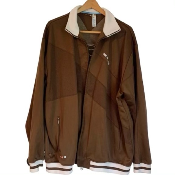 Vintage Authentic Rocawear Brown & White Diagonal Mesh Windbreaker, [Sz 3XL] - Picture 1 of 15